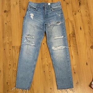 Classic Blue Distressed Straight Leg Jeans